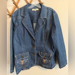 VINTAGE AE SPORT&CO Y2K Embroidered Denim Blazer Jacket Blue 20